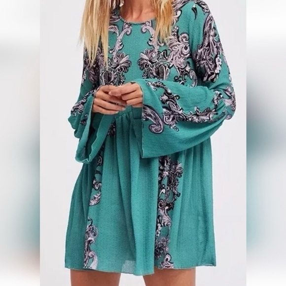 Intimately Free People Printed Symphony Sheer Slip Dress Sz S Jade Boho Flowy - Picture 1 of 12